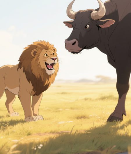 The story of the lion and the bull: ingenuity over brute force
