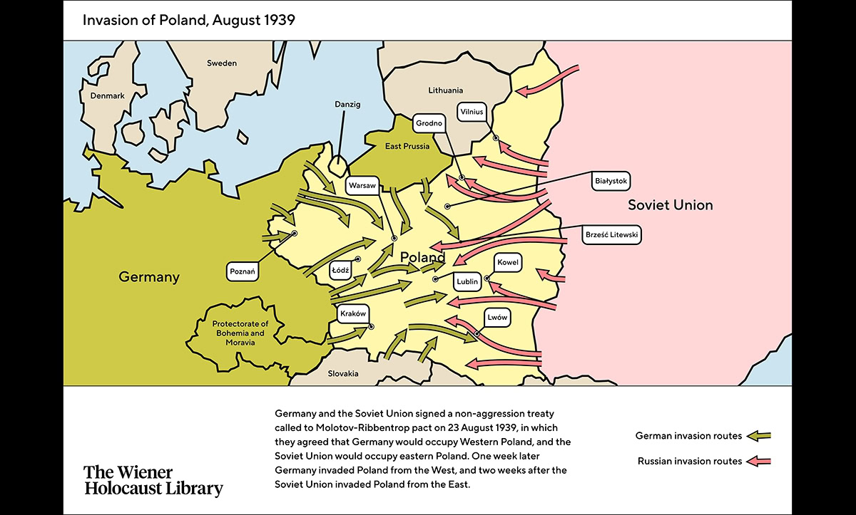 Map Europe in 1939 Focus on Germany and Poland Important Areas