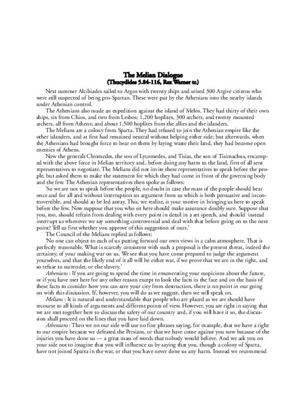 Melian Dialogue Thucydides Summary： Key Points and Main Arguments Explained