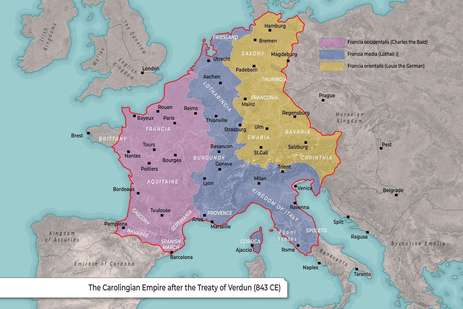 Carolingian Empire Maps & Resources Map: Understand the Treaty of Verdun 843 partition fast.